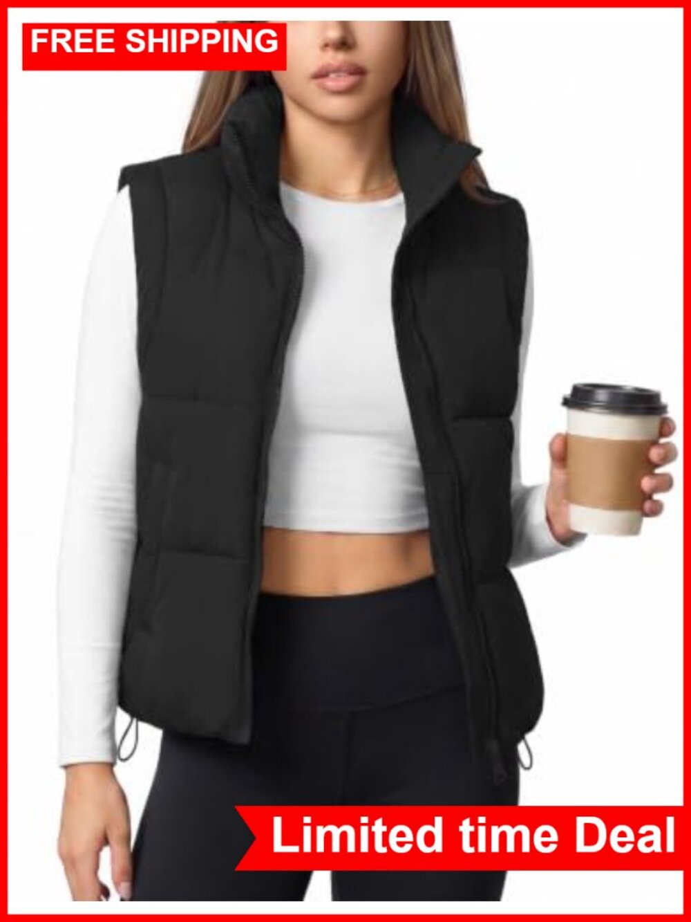 Lightweight Cropped Quilted Puffer Vest Sleeveless Padded Zip Coat